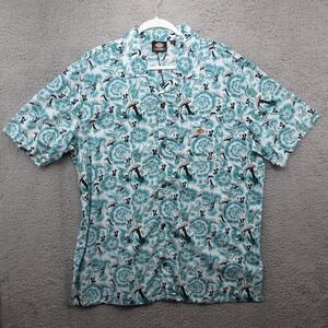 Dickies Roseburg Button Down Short Sleeve Shirt‎ Mens 2XL Floral Mushroom Blue